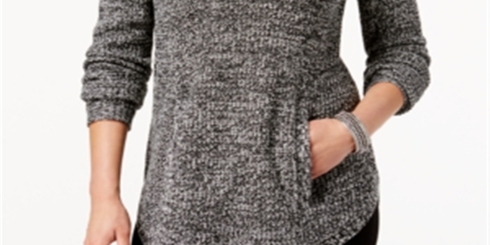 Style & Co Women's Envelope Collar Kangaroo Pocket Sweater Black Size PP