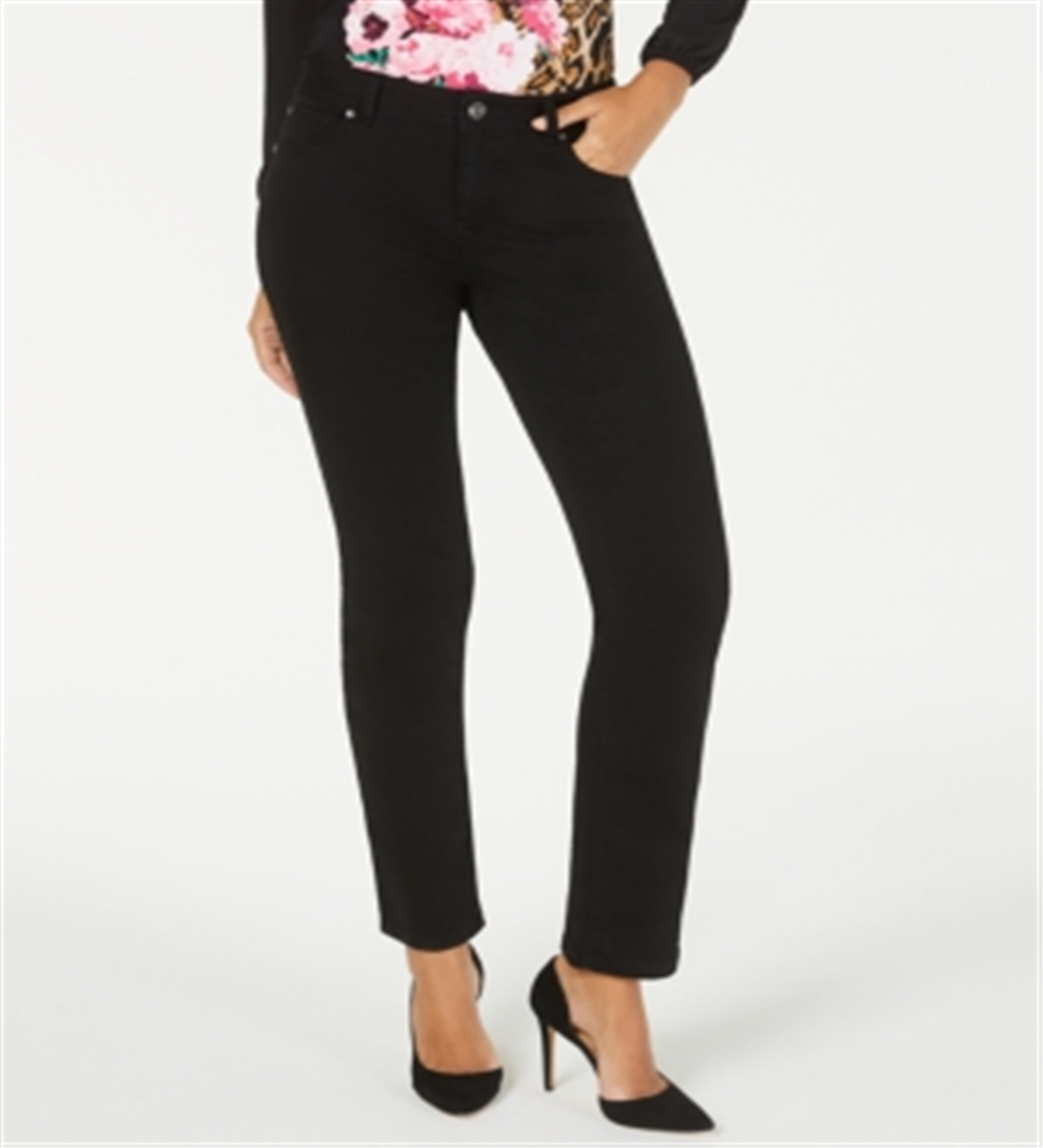 INC International Concepts Women's Denim Tummy Control Straight Leg Jeans Black Size 0