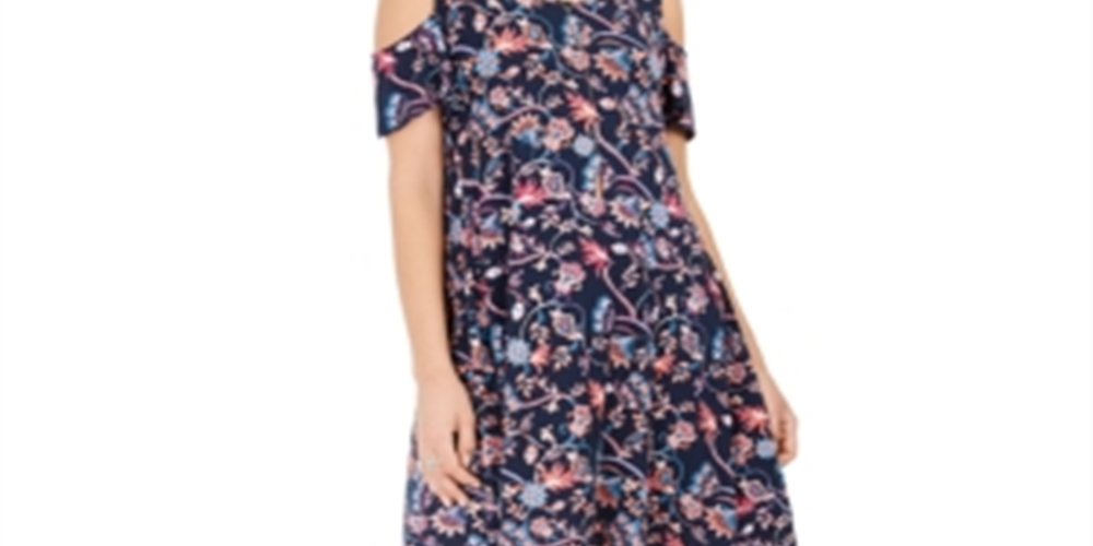 Style & Co Women's Cut Out Swing Floral Long Sleeve Above the Knee Dress Dark Blue Size PP