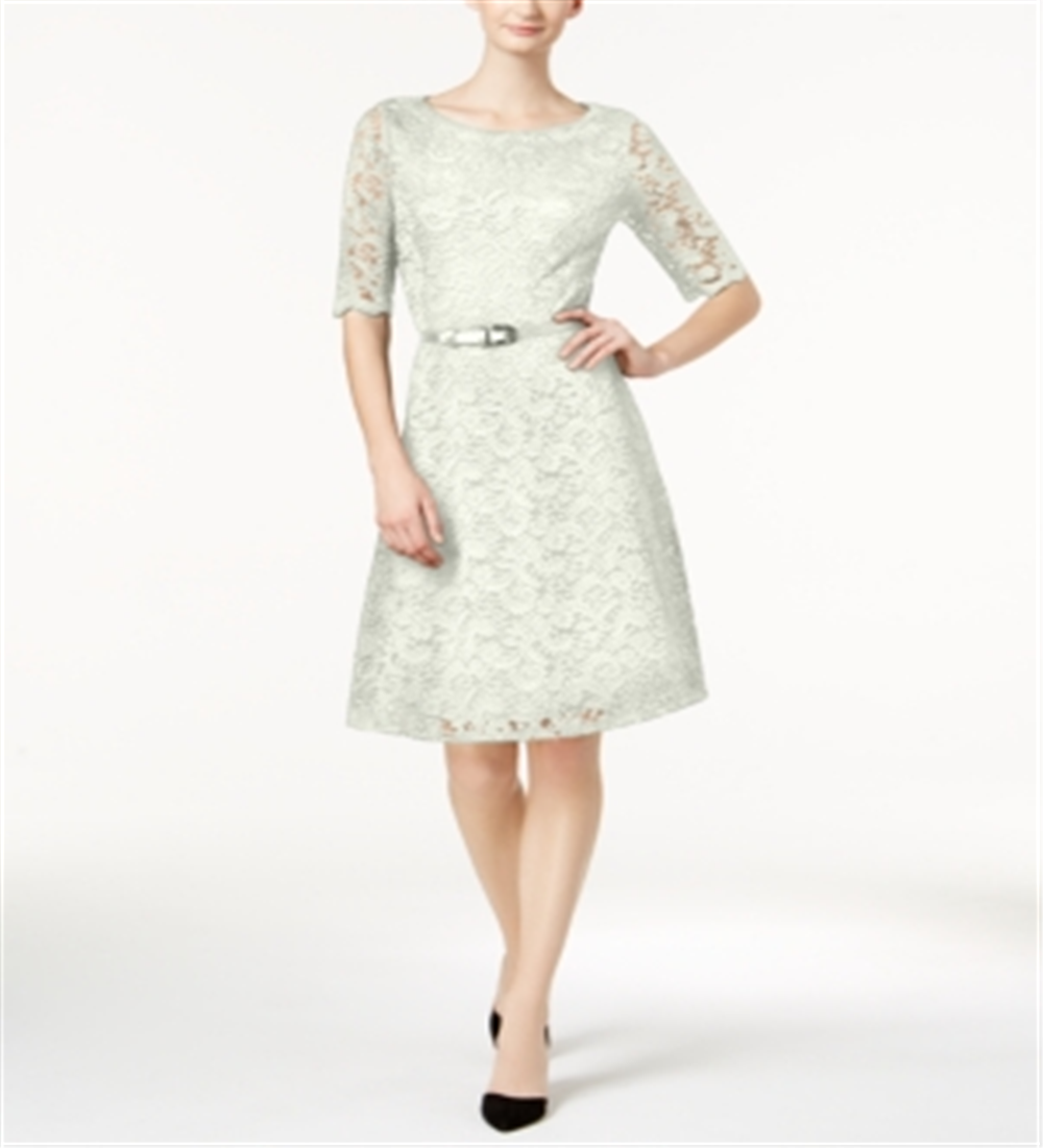 Charter Club Women's Belted Lace Dress White Size PP