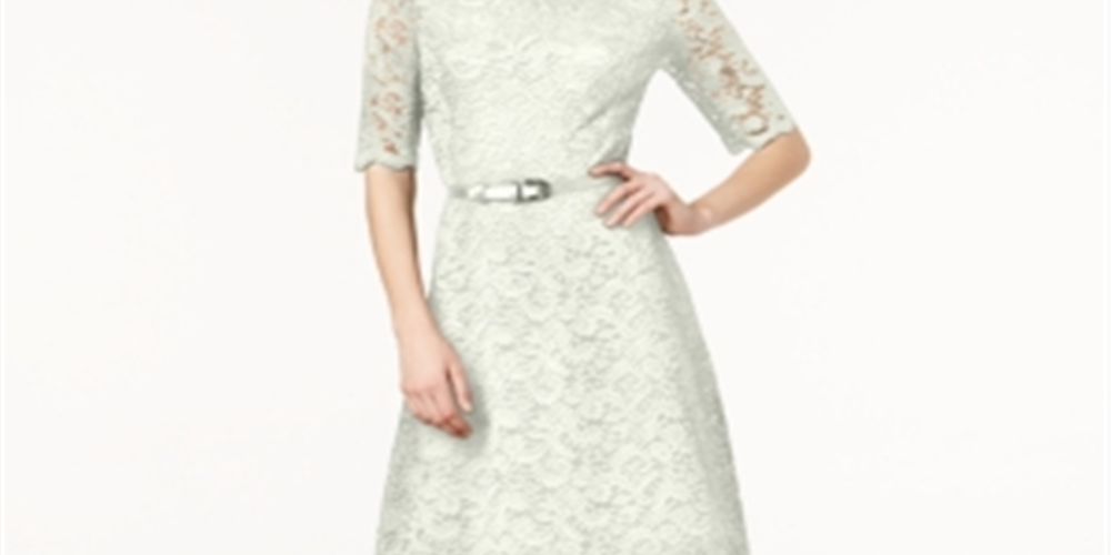 Charter Club Women's Belted Lace Dress White Size PP