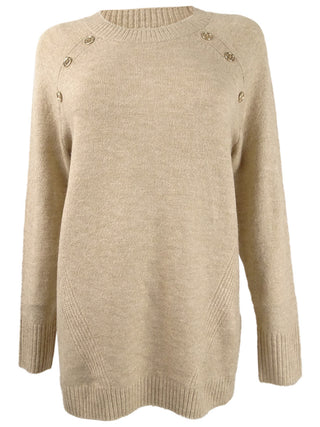 Calvin Klein Women's Button Detail Crewneck Sweater Brown Size Small