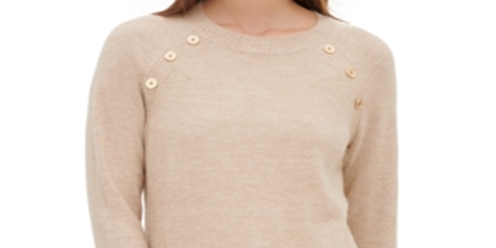 Calvin Klein Women's Button Detail Crewneck Sweater Brown Size Small