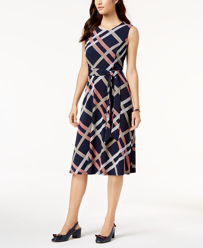 Charter Club Women's Printed Fit & Flare Dress Dark Blue Size XXL