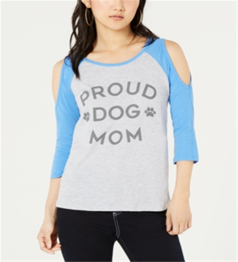 Love Tribe Junior's Dog Mom Cold Shoulder Top Blue Size S