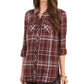 Style & Co Women's Plaid Utility Shirt Wine Size  Petite L
