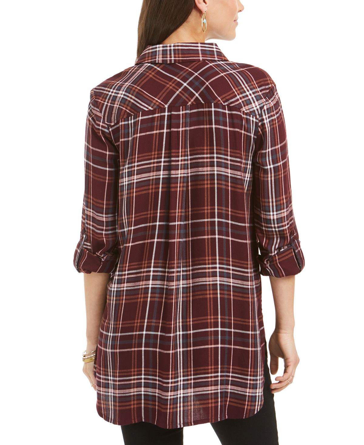 Style & Co Women's Plaid Utility Shirt Wine Size  Petite L