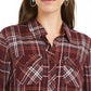 Style & Co Women's Plaid Utility Shirt Wine Size  Petite L