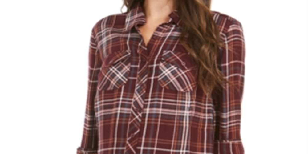 Style & Co Women's Plaid Utility Shirt Wine Size  Petite L