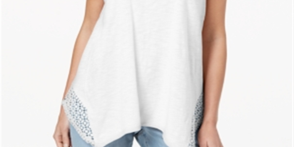 Style & Co Women's Crochet Handkerchief Hem Top White Size Petite