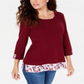 Karen Scott Women's Printed Trim Top Red Size Petite Small
