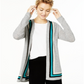 Charter Club Women's  Cashmere Border Duster Cardigan  Ice Grey Heather Combo Silver Size S