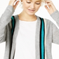 Charter Club Women's  Cashmere Border Duster Cardigan  Ice Grey Heather Combo Silver Size S