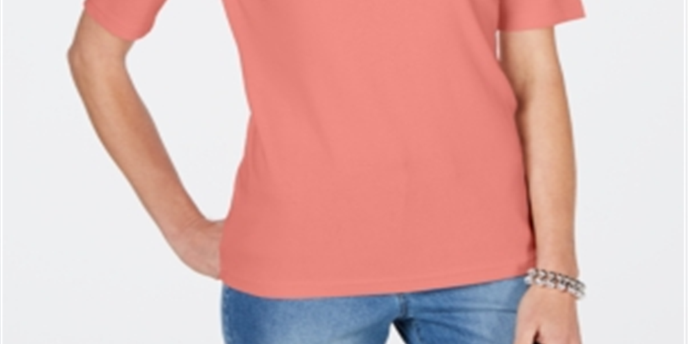 Karen Scott Women's Cotton V Neck T-Shirt Orange Size Large