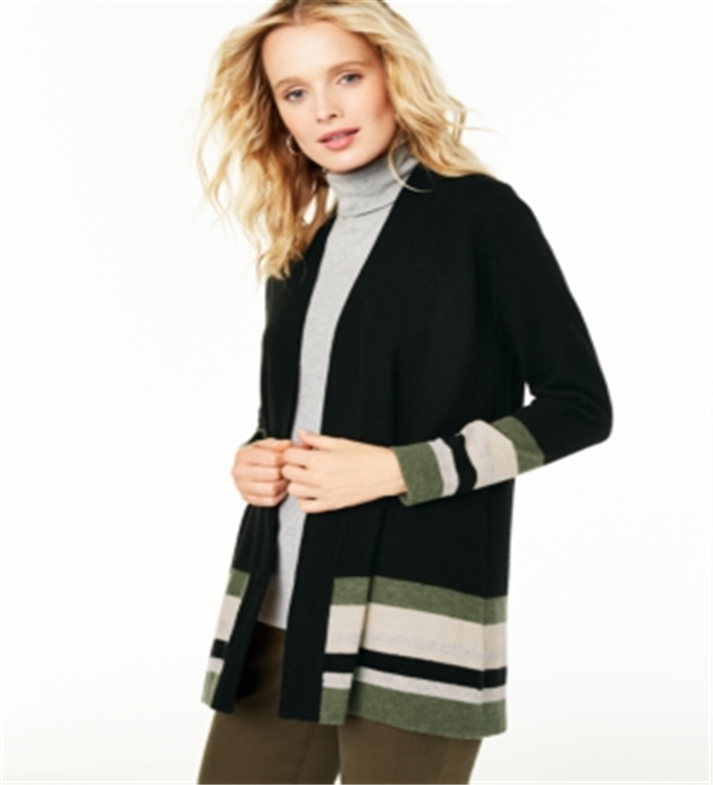 Charter Club Women's Striped Cashmere Cardigan Black Size Large