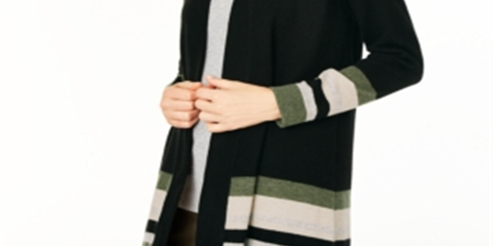 Charter Club Women's Striped Cashmere Cardigan Black Size Large