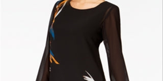 Alfani Women's Placed Print Chiffon Tunic Black Size Petite XL