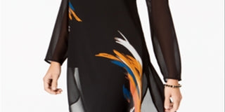 Alfani Women's Placed Print Chiffon Tunic Black Size Petite XL