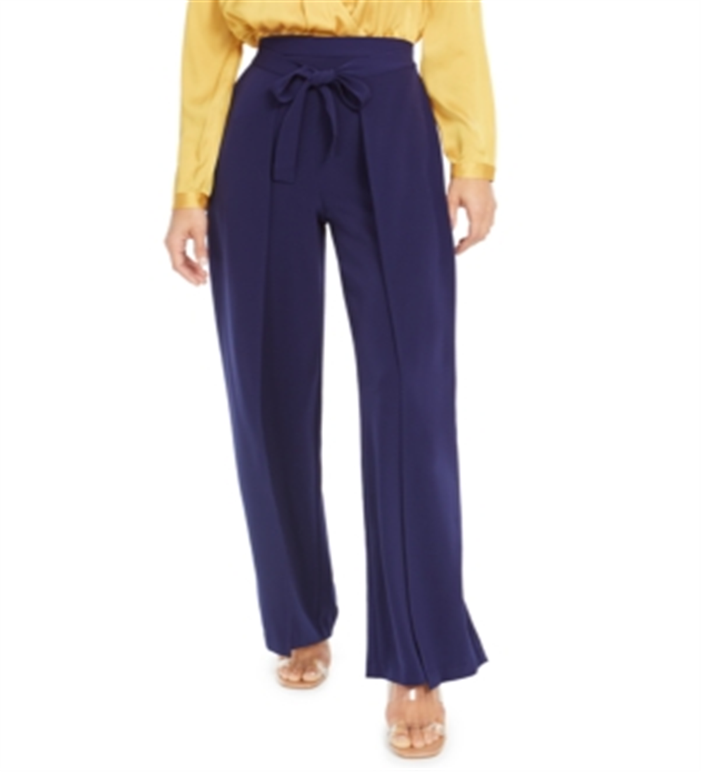 Bar III Women's Drapey Tie Waist Dress Pants Navy Size Small