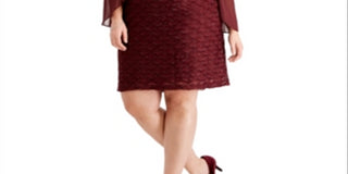 Connected Women's Glitter Long Sleeve Jewel Neck Knee Length Evening Sheath Dress Red Size 14W