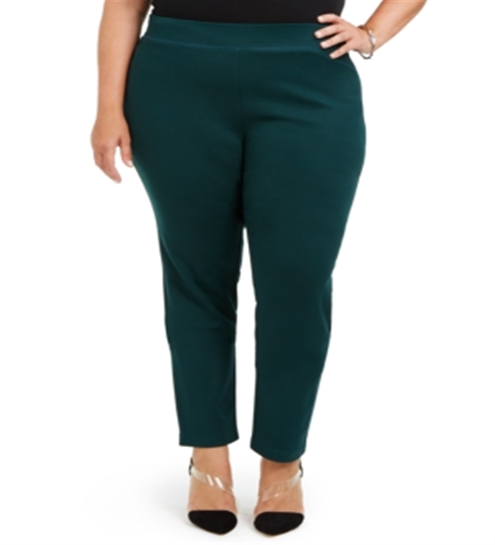 INC International Concepts Women's Skinny Pull on Ponte Pants Green Size 18W