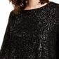 Alfani Women's Sequined Bell Sleeve Top Black Size Petite S/M