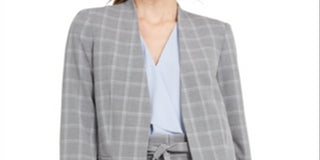 Calvin Klein Women's Windowpane Topper Jacket Gray Size 8