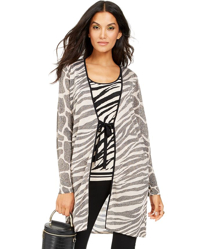 INC International Concepts Women's Zebra Completer Sweater Gray Size X-Small