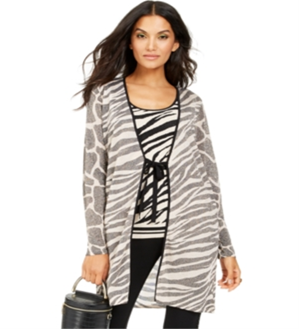 INC International Concepts Women's Zebra Completer Sweater Gray Size X-Small
