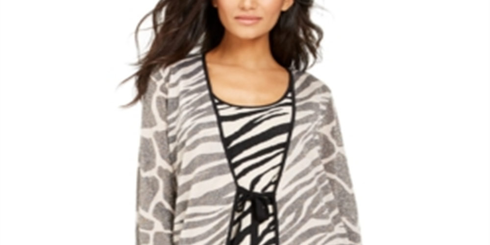 INC International Concepts Women's Zebra Completer Sweater Gray Size X-Small