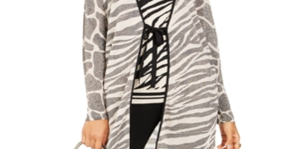 INC International Concepts Women's Zebra Completer Sweater Gray Size X-Small