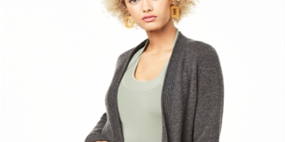 Charter Club Women's Open-Front Cashmere Cardigan Heather Cinder Gray Size XL