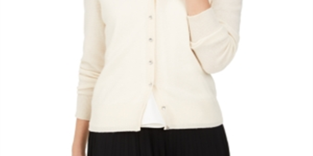 Charter Club Women's Cashmere Crystal-Button Cardigan White Size M