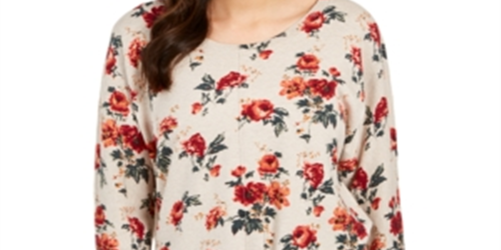 Style & Co Women's Floral Print Tie Front Sweater Brown Size X-Small