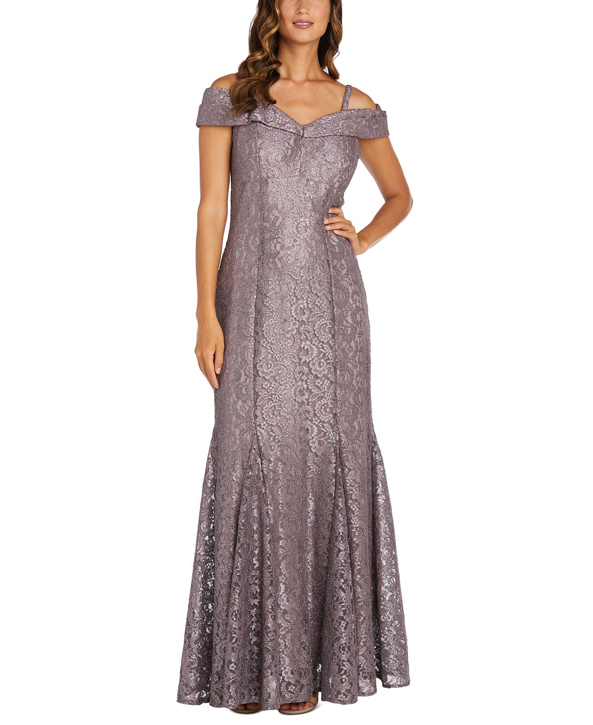 R & M Richards Women's Off the Shoulder Floral Lace Mermaid Dress Peacock Blue Size 12 Petite
