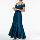 R & M Richards Women's Off the Shoulder Floral Lace Mermaid Dress Peacock Blue Size 12 Petite