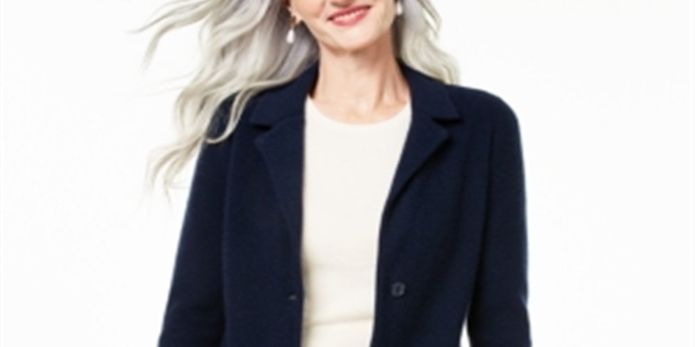 Charter Club Women's Pure Cashmere Blazer Blue Size Petite S/M