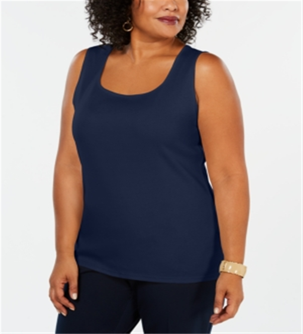 Karen Scott Women's Cotton Square Neck Tank Top Blue Size 2X