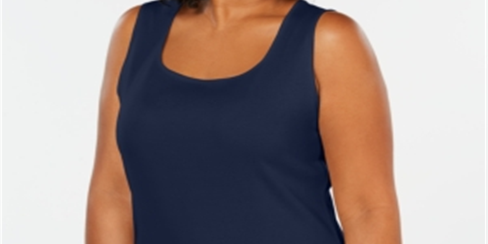 Karen Scott Women's Cotton Square Neck Tank Top Blue Size 2X