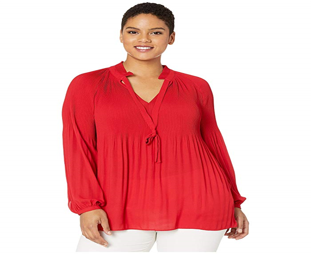 Ralph Lauren Women's Georgette Tie Neck Top Red Size 3X