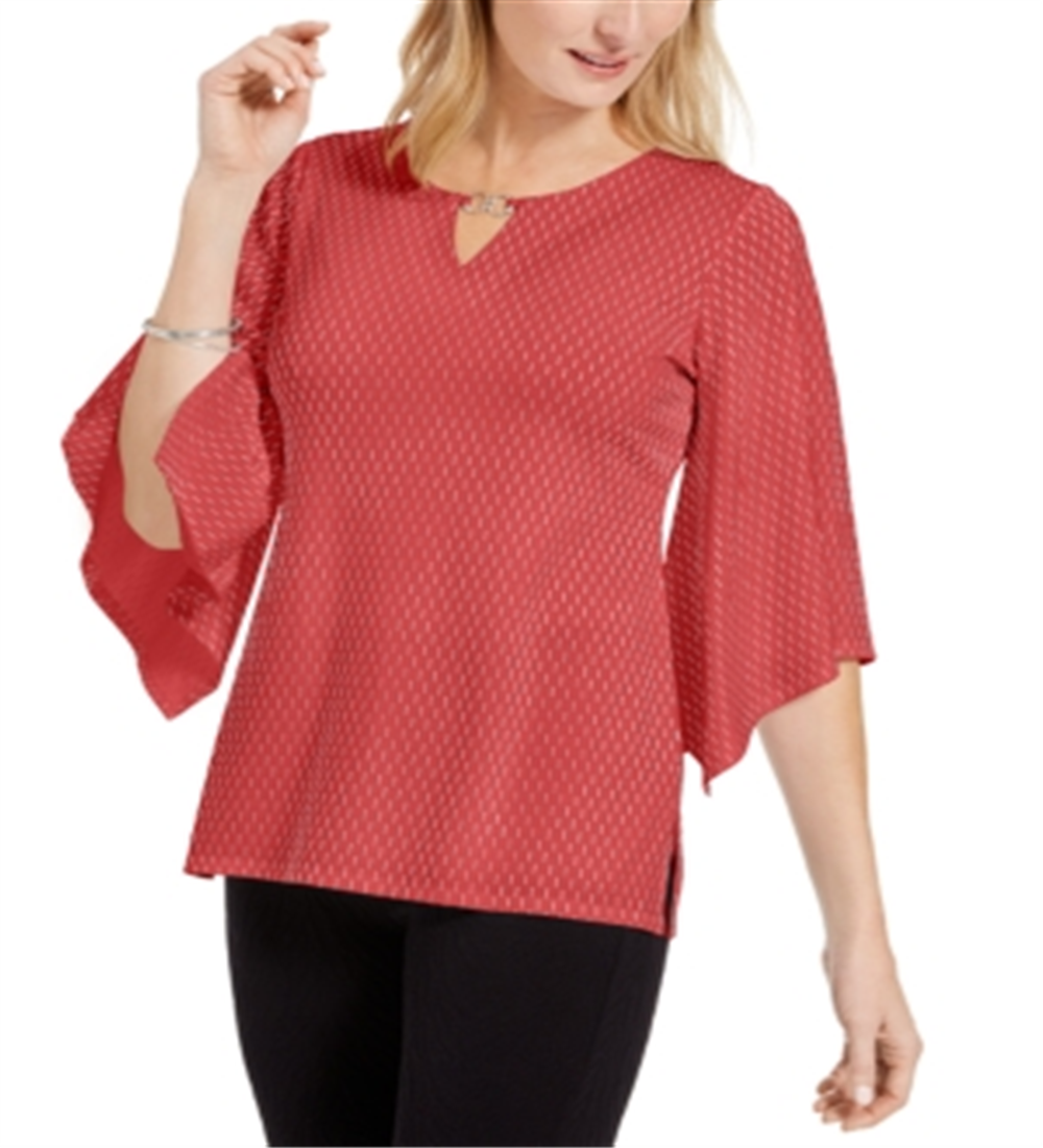 JM Collection Women's Embellished Flared Sleeve Top Orange Size XX-Large