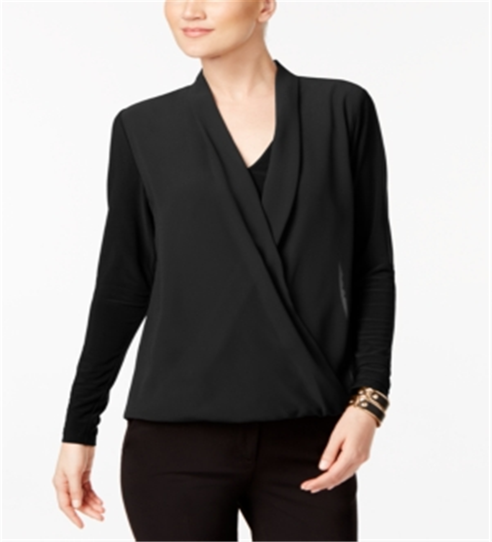 Alfani Women's Surplice Top Black Size Petite L