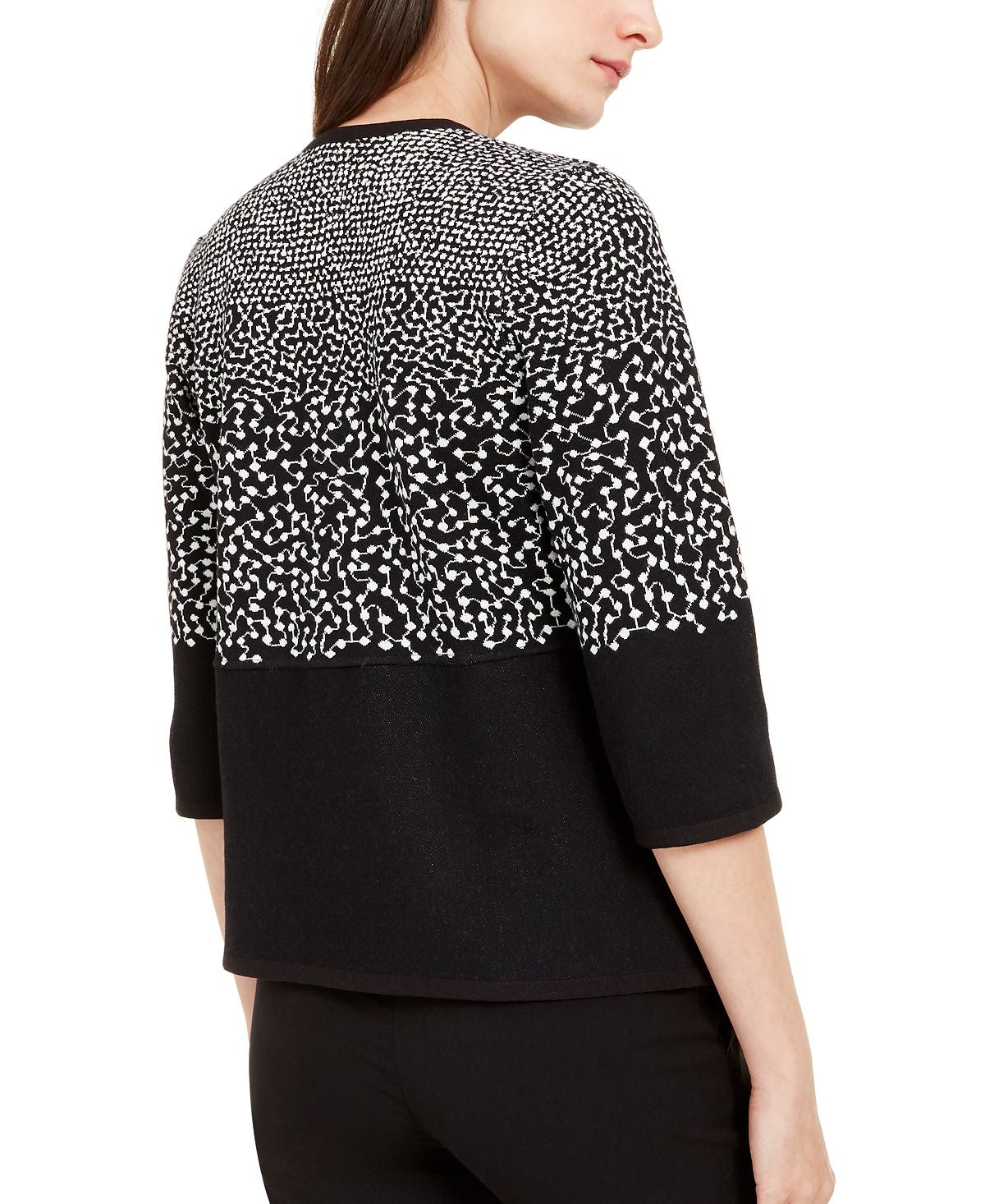 Alfani Women's Printed Asymmetric Open Front Cardigan Black Size Petite S/M