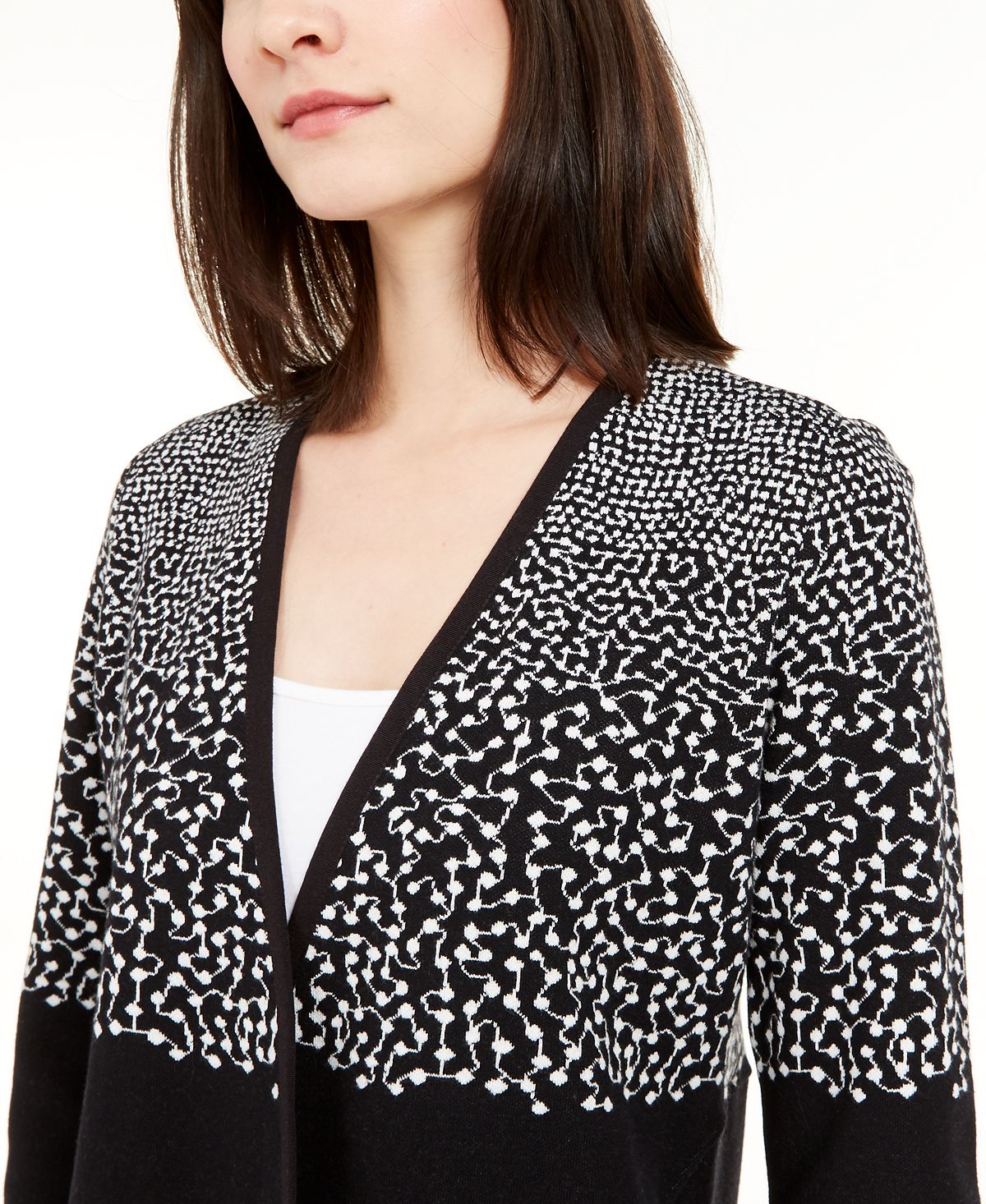 Alfani Women's Printed Asymmetric Open Front Cardigan Black Size Petite S/M