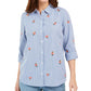 Charter Club Women's Printed Woven Shirt Blue Size XS