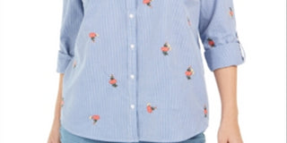 Charter Club Women's Printed Woven Shirt Blue Size XS