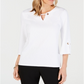 JM Collection Women's Textured Grommet Trim Keyhole Top  White Size X-Small