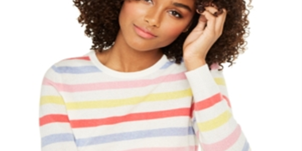 Charter Club Women's Striped Cashmere Sweater White Size Large