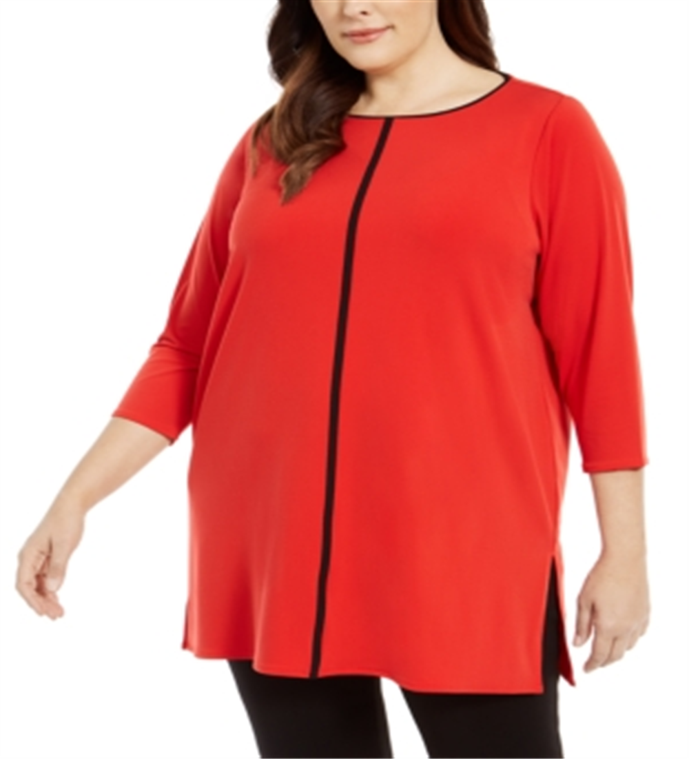 Alfani Women's Contrast Stripe Tunic Red Size 1X
