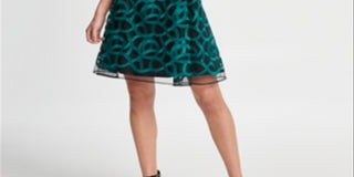 DKNY Women's Embroidered Mesh Fit Flare Dress Green Size 10